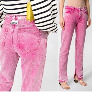 Ganni Pink Acid Wash Straight-Leg Jeans with Slit 26